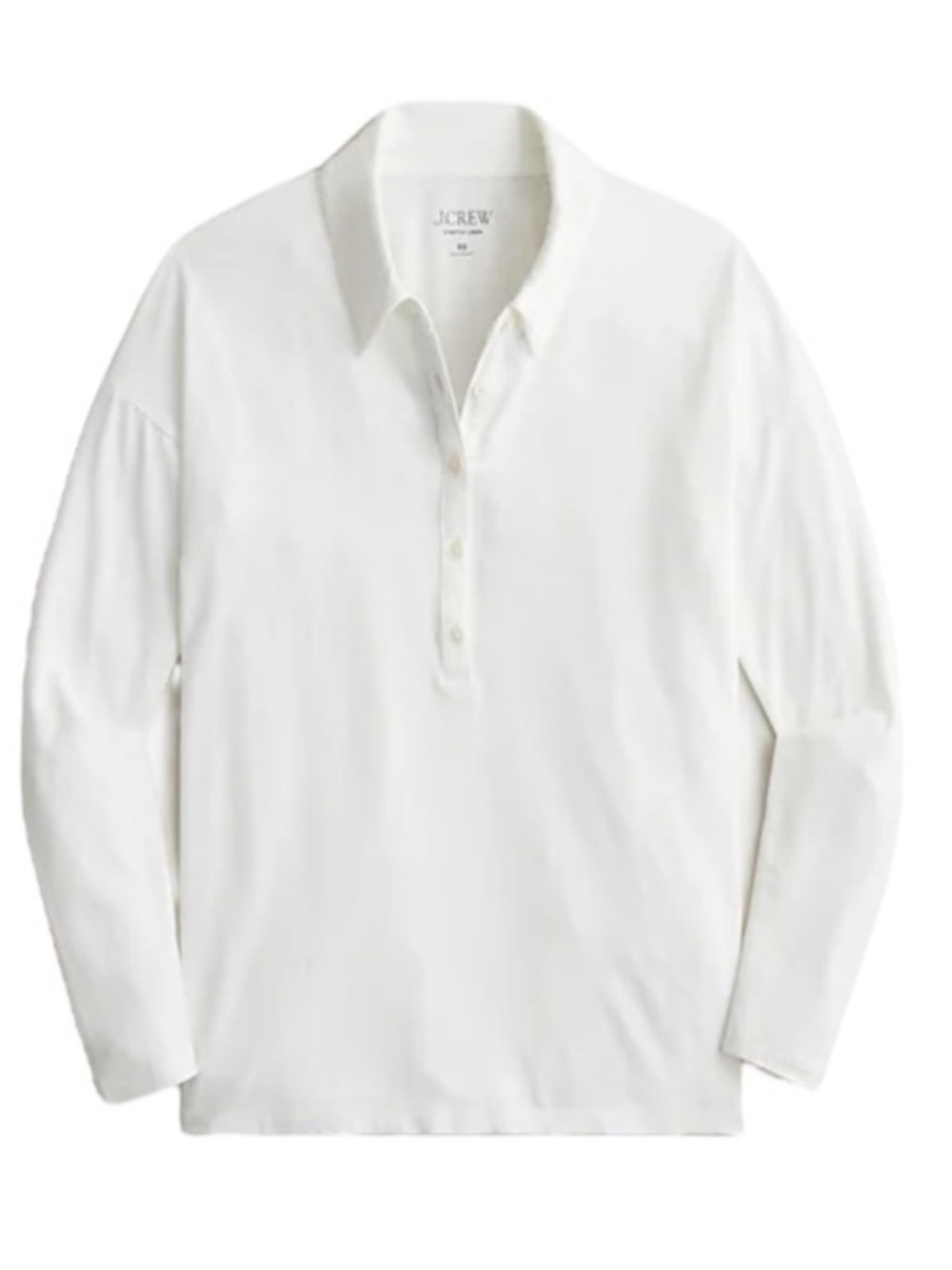 NWT J Crew White Stretch Linen Collared Longsleeve Top Size Large